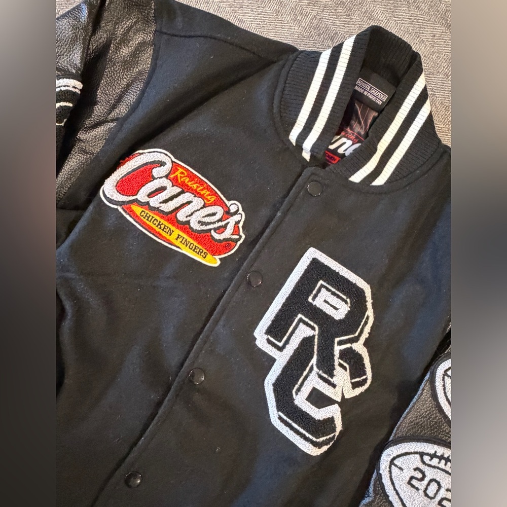 Raising Cane's Black Varsity Jacket with Lettering